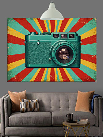 Fotoğraf Makinesi Renkli Pop Art Dekoratif Kanvas - Mdf Ahşap Tablo