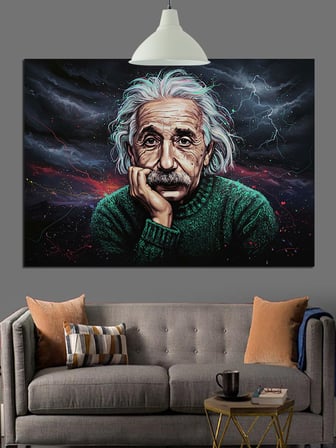 Albert Einstein Düşünen Portre Dekoratif Kanvas - Mdf Ahşap Tablo