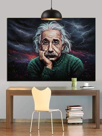 Albert Einstein Düşünen Portre Dekoratif Kanvas - Mdf Ahşap Tablo