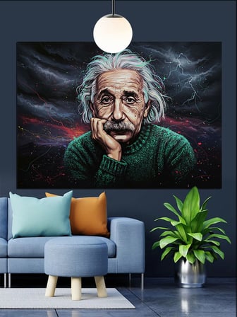 Albert Einstein Düşünen Portre Dekoratif Kanvas - Mdf Ahşap Tablo