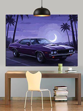 Mor Klasik Araba Plaj Dekoratif Kanvas - Mdf Ahşap Tablo
