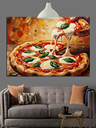 Pizza Taze Fesleğen Mozzarella Dekoratif Kanvas - Mdf Ahşap Tablo