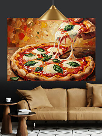 Pizza Taze Fesleğen Mozzarella Dekoratif Kanvas - Mdf Ahşap Tablo