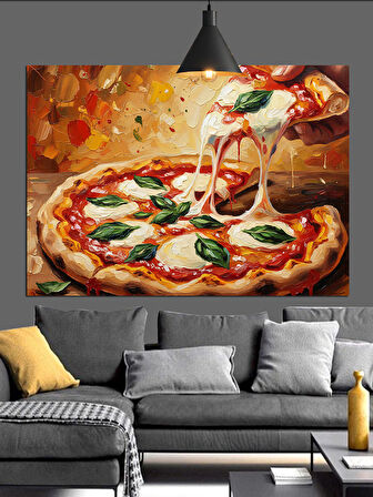 Pizza Taze Fesleğen Mozzarella Dekoratif Kanvas - Mdf Ahşap Tablo
