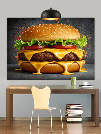 Hamburger Büyük Lezzetli Fastfood Dekoratif Kanvas - Mdf Ahşap Tablo