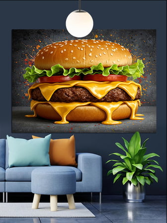 Hamburger Büyük Lezzetli Fastfood Dekoratif Kanvas - Mdf Ahşap Tablo