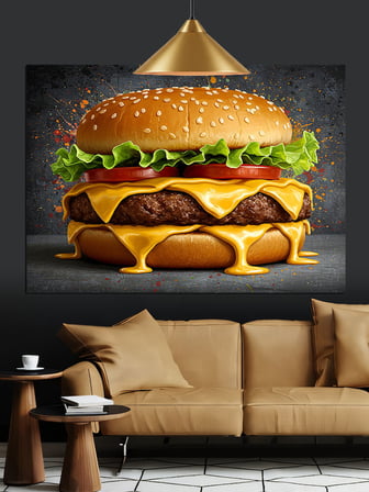 Hamburger Büyük Lezzetli Fastfood Dekoratif Kanvas - Mdf Ahşap Tablo