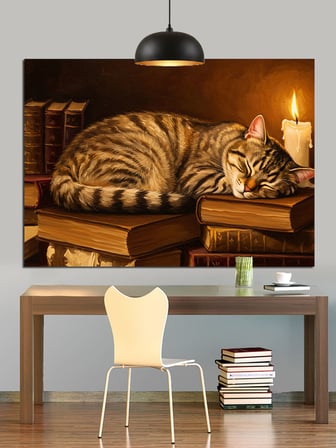 Uyuyan Çizgili Kedi Keyifli Dekoratif Kanvas - Mdf Ahşap Tablo