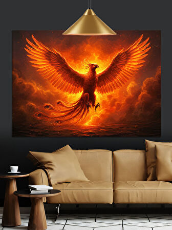 Kırmızı Alevli Anka Kuşu Dekoratif Kanvas - Mdf Ahşap Tablo