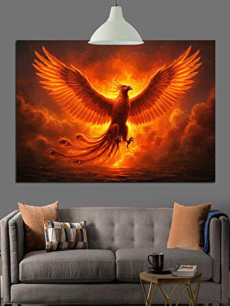 Kırmızı Alevli Anka Kuşu Dekoratif Kanvas - Mdf Ahşap Tablo