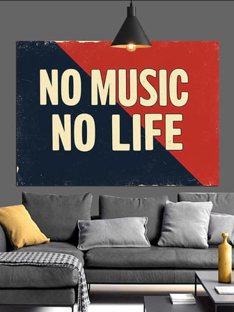 "Müzik Yok Hayat Yok" Slogan Dekoratif Kanvas - Mdf Ahşap Tablo