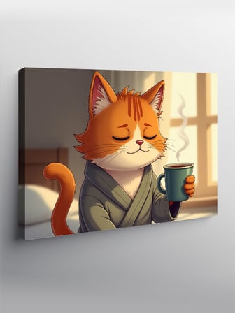 Kanvas Tablo Kahve İçen Kedi Figürü 50cmx70cm