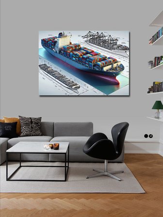 Kanvas Tablo Konteyner Gemisi Çizimi 50cmx70cm