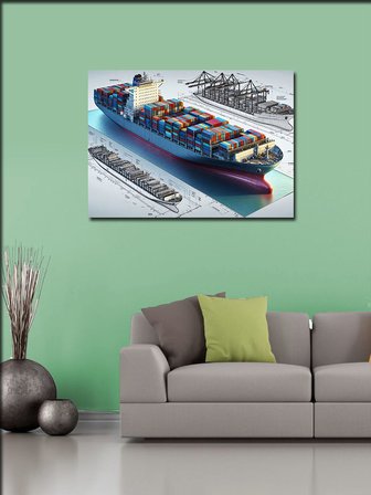 Kanvas Tablo Konteyner Gemisi Çizimi 50cmx70cm