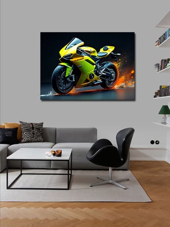 Kanvas Tablo Sarı Spor Motosiklet Tasarımı 50cmx70cm