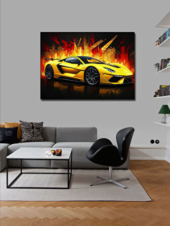 Kanvas Tablo Sarı Spor Araba Aksiyonu 50cmx70cm