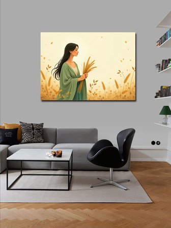 Kanvas Tablo Tarlada Kadın Figürü 50cmx70cm