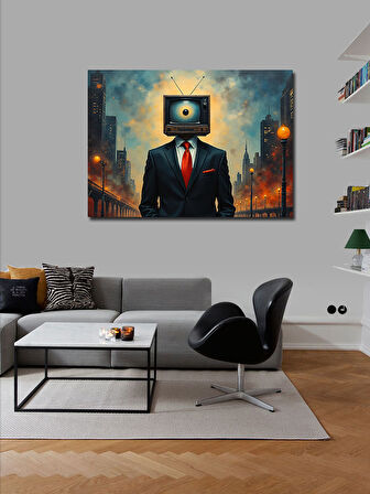 Kanvas Tablo Televizyon Kafalı İş Adamı 50cmx70cm