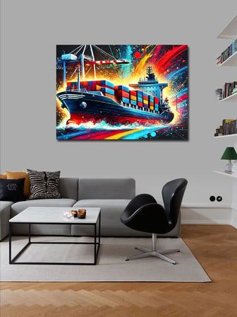 Kanvas Tablo Neon Işıklı Yük Gemisi 50cmx70cm
