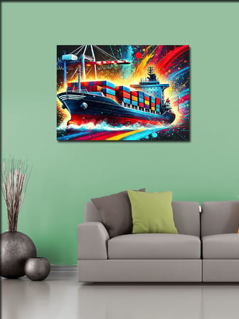 Kanvas Tablo Neon Işıklı Yük Gemisi 50cmx70cm