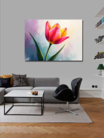 Kanvas Tablo Pembe Lale Çiçeği İllüstrasyonu 100cmx140cm