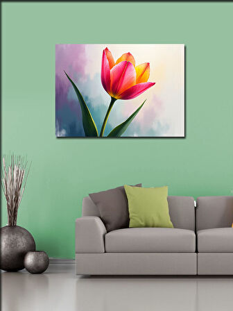 Kanvas Tablo Pembe Lale Çiçeği İllüstrasyonu 100cmx140cm