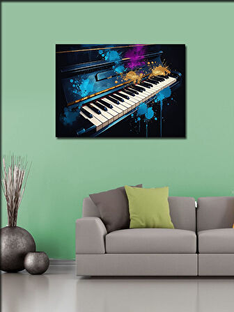 Kanvas Tablo Neon Işıklı Piyano 100cmx140cm