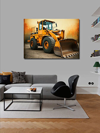 Kanvas Tablo Sarı Ekskavatör Tasarımı 100cmx140cm