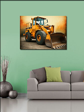 Kanvas Tablo Sarı Ekskavatör Tasarımı 100cmx140cm