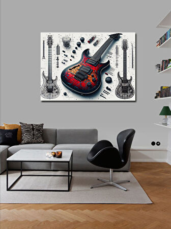 Kanvas Tablo Elektro Gitar Çizimi 50cmx70cm