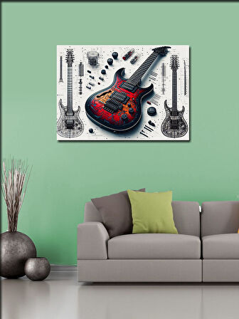 Kanvas Tablo Elektro Gitar Çizimi 50cmx70cm