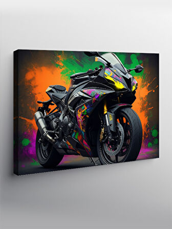 Kanvas Tablo Siyah Neon Işıklı Motosiklet 50cmx70cm