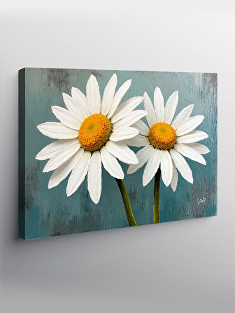 Kanvas Tablo Beyaz Papatyalar İllüstrasyonu 100cmx140cm