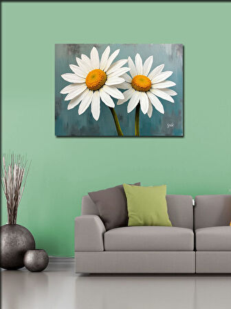 Kanvas Tablo Beyaz Papatyalar İllüstrasyonu 50cmx70cm