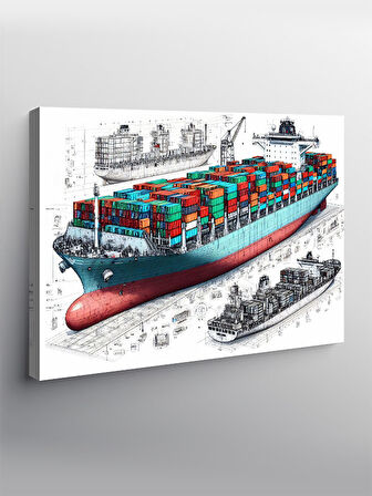 Kanvas Tablo Konteyner Gemisi Teknik Çizimi 50cmx70cm