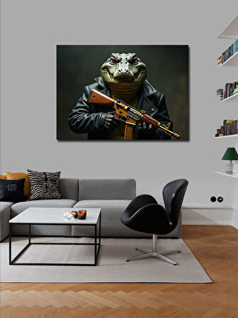 Kanvas Tablo Silahlı Sırtlan Figürü 100cmx140cm