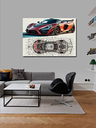 Kanvas Tablo Kırmızı Spor Araba Çizimi 100cmx140cm