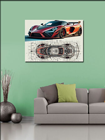 Kanvas Tablo Kırmızı Spor Araba Çizimi 100cmx140cm