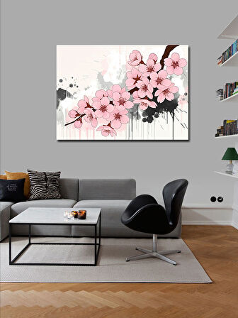 Kanvas Tablo Pembe Kiraz Çiçekleri İllüstrasyonu 50cmx70cm