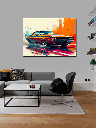 Kanvas Tablo Neon Işıklı Klasik Araba 50cmx70cm