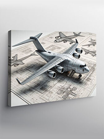 Kanvas Tablo Teknik Uçak Çizimi 100cmx140cm