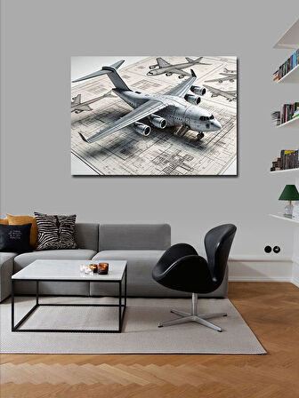 Kanvas Tablo Teknik Uçak Çizimi 100cmx140cm