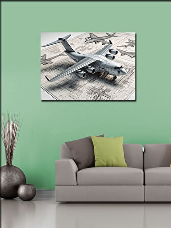 Kanvas Tablo Teknik Uçak Çizimi 100cmx140cm