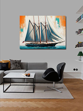 Kanvas Tablo Yelkenli Gemi Tasarımı 100cmx140cm