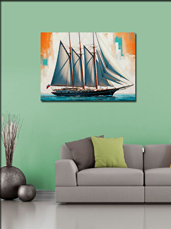 Kanvas Tablo Yelkenli Gemi Tasarımı 100cmx140cm