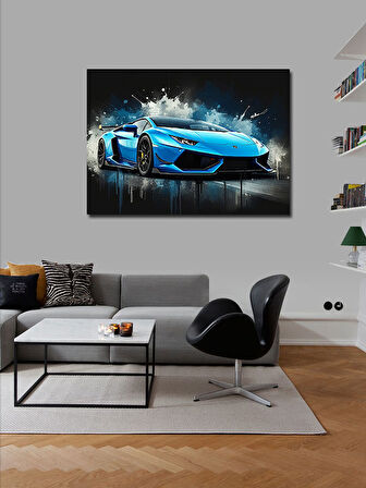 Kanvas Tablo Mavi Spor Araba Sahilde 50cmx70cm