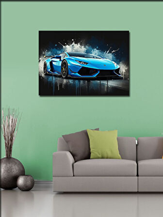 Kanvas Tablo Mavi Spor Araba Sahilde 50cmx70cm