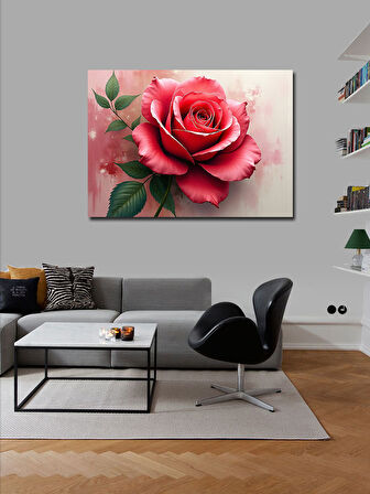 Kanvas Tablo Kırmızı Gül İllüstrasyonu 50cmx70cm