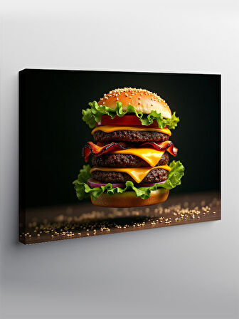 Kanvas Tablo Çift Katlı Burger Çizimi 50cmx70cm