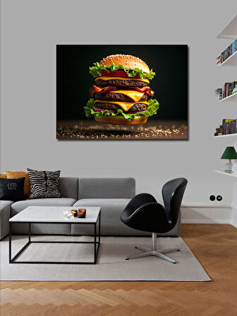 Kanvas Tablo Çift Katlı Burger Çizimi 50cmx70cm